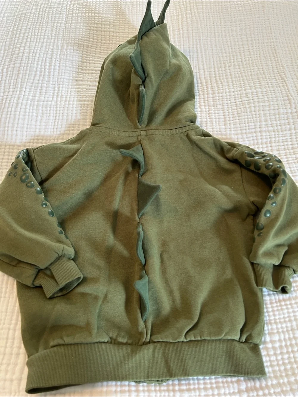 H&M Olive Green Dino Zip Hoodie with Teeth and Eyes